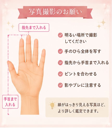 手のひら写真から性格傾向を鑑定します 写真1枚で性格・恋愛・仕事傾向をやさしく鑑定 イメージ4