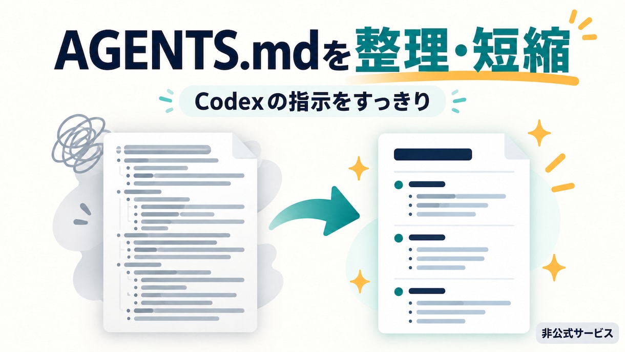 CodexのAGENTS.mdを整理・短縮します 指示が多すぎる・毎回止まる・作業が重い状態を見直します イメージ1