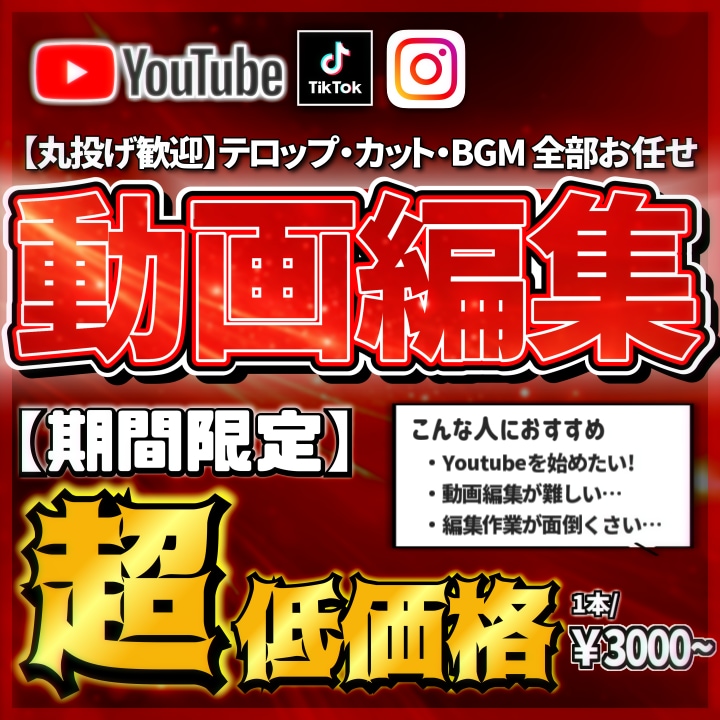 丸投げ歓迎!!│どんな動画も超格安で編集いたします オールジャンル対応！あなたの動画を『プロ仕様』に仕上げます！ イメージ1