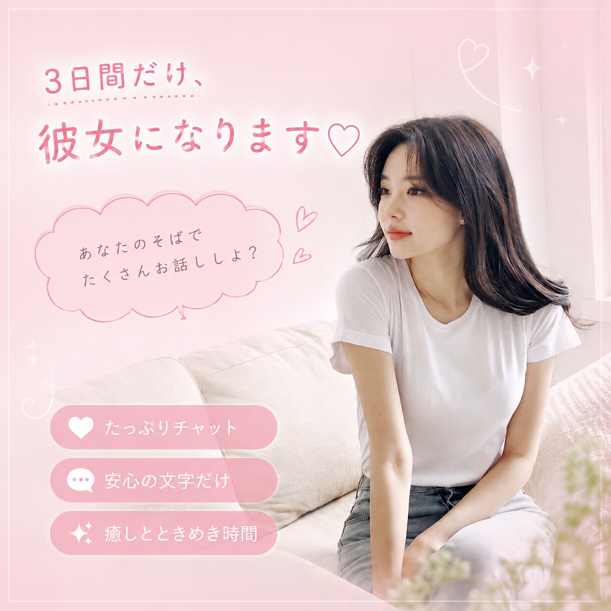 ３日だけ♡あなたの彼女になります １時間じゃ足りないあなたへ♡3日間、恋人でいます イメージ1