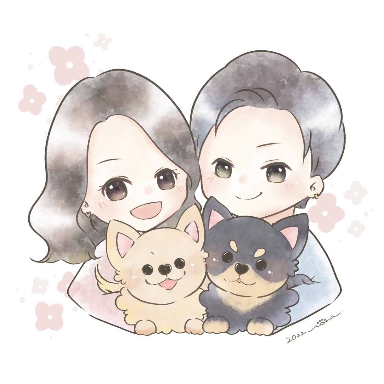 可愛くておしゃれな水彩タッチのイラスト描きます 似顔絵からオリジナルキャラクター、擬人化もOK♡ イメージ4