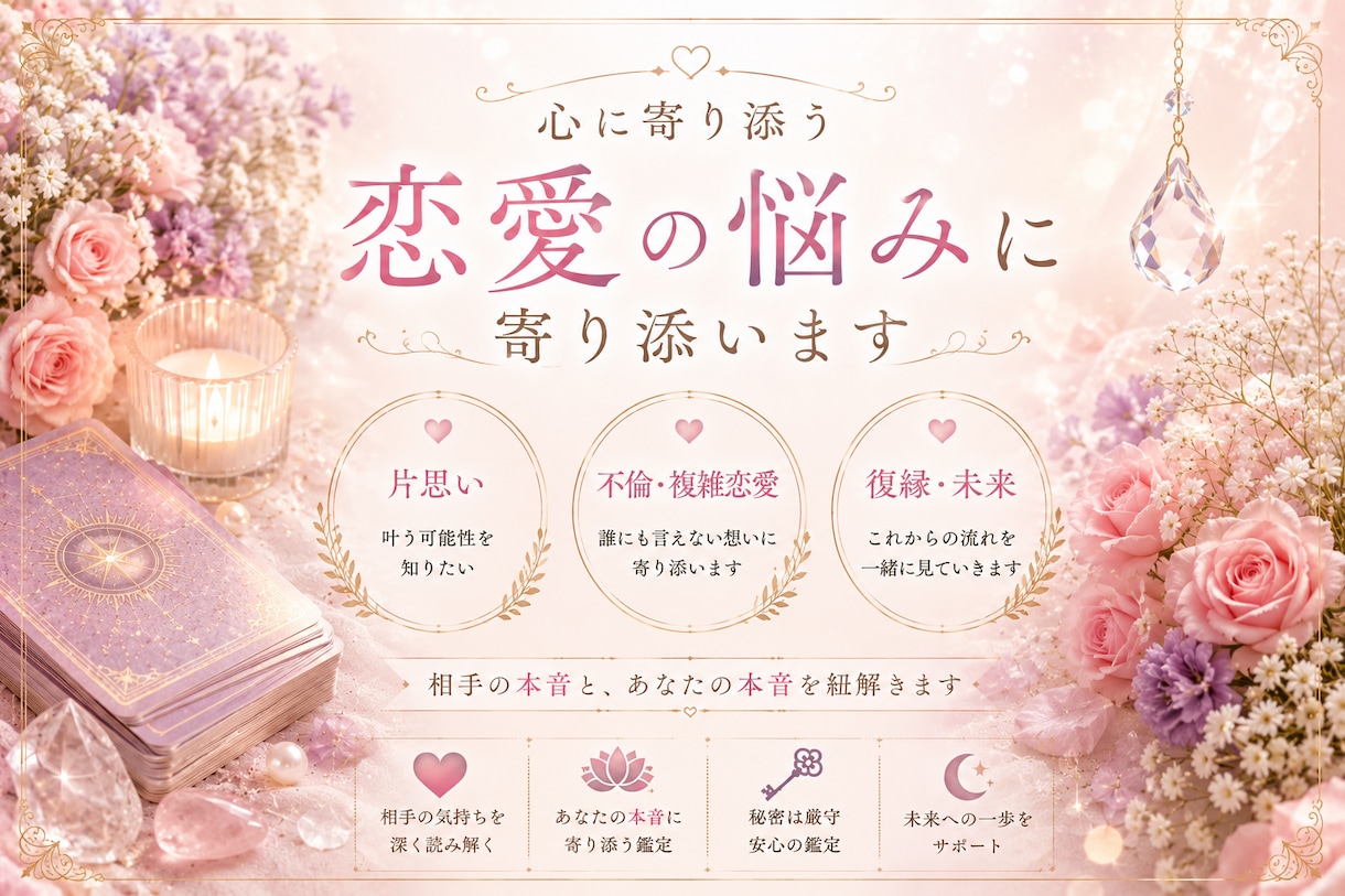 片思い・不倫・恋愛⭐タロットで本音を読み解きます 鑑定書とカードの 