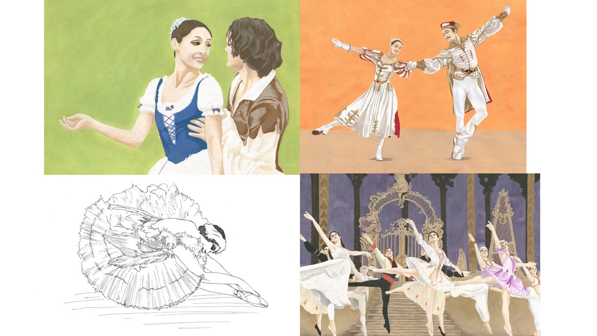 バレエに関する人物・道具などのイラストを制作します バレリーナ、バレエ用品、バレエ公演の舞台イメージなど。 イメージ1