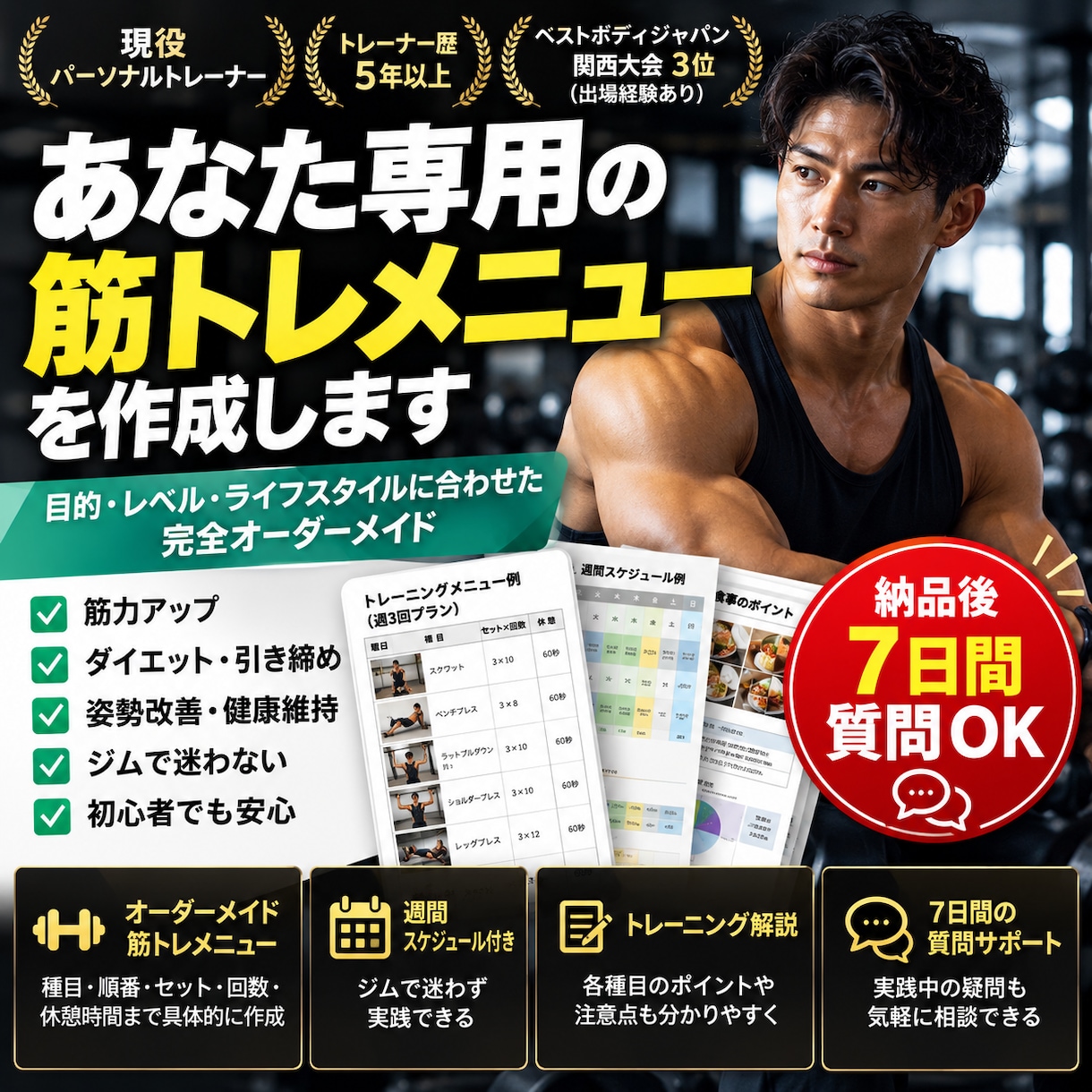 現役トレーナーが専用筋トレメニューを作成します 目的・頻度に合わせた完全オーダーメイド イメージ1