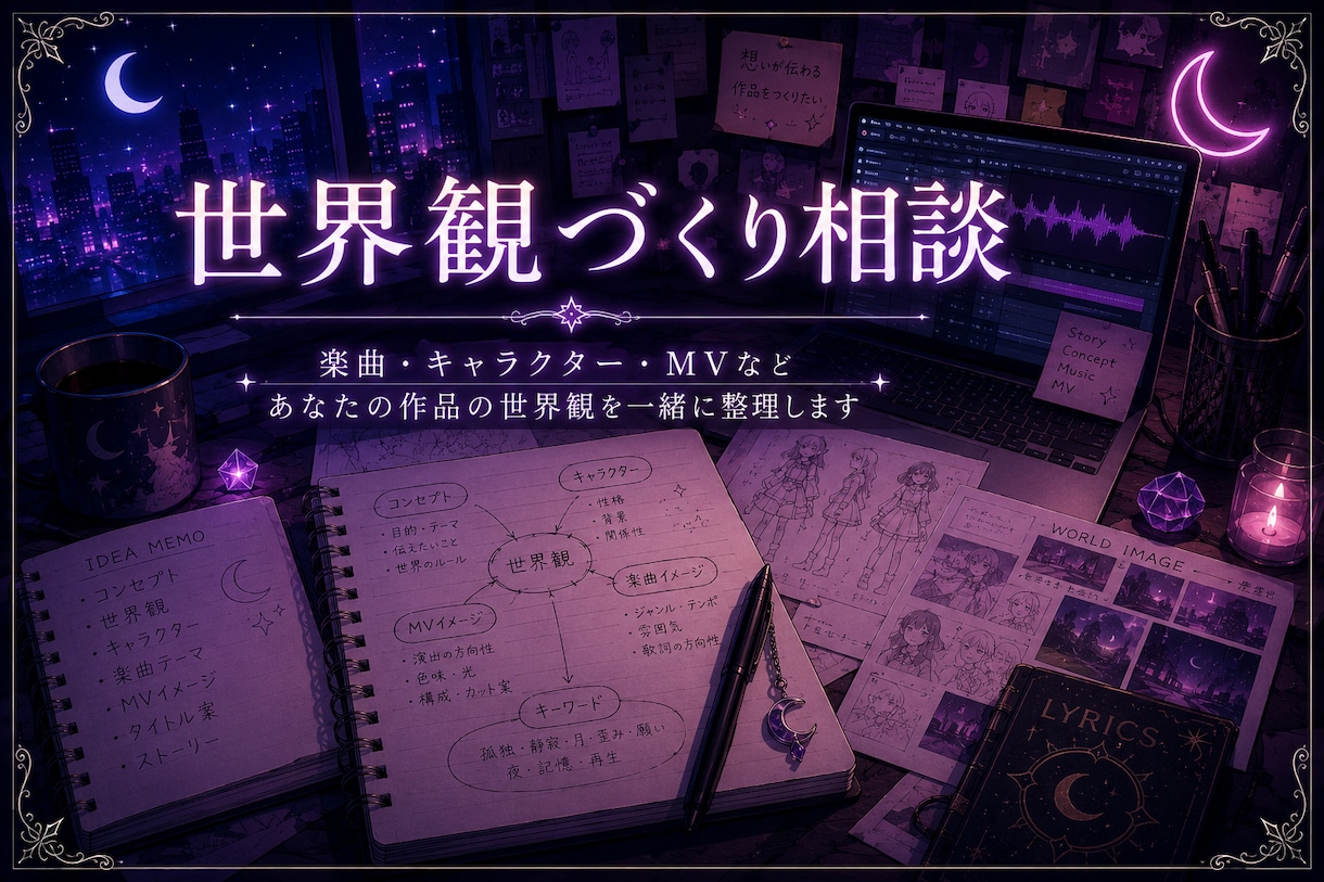 楽曲・キャラクター・MVの世界観づくりを考えます 楽曲・キャラクター・MVの世界観を一緒に形にします イメージ1
