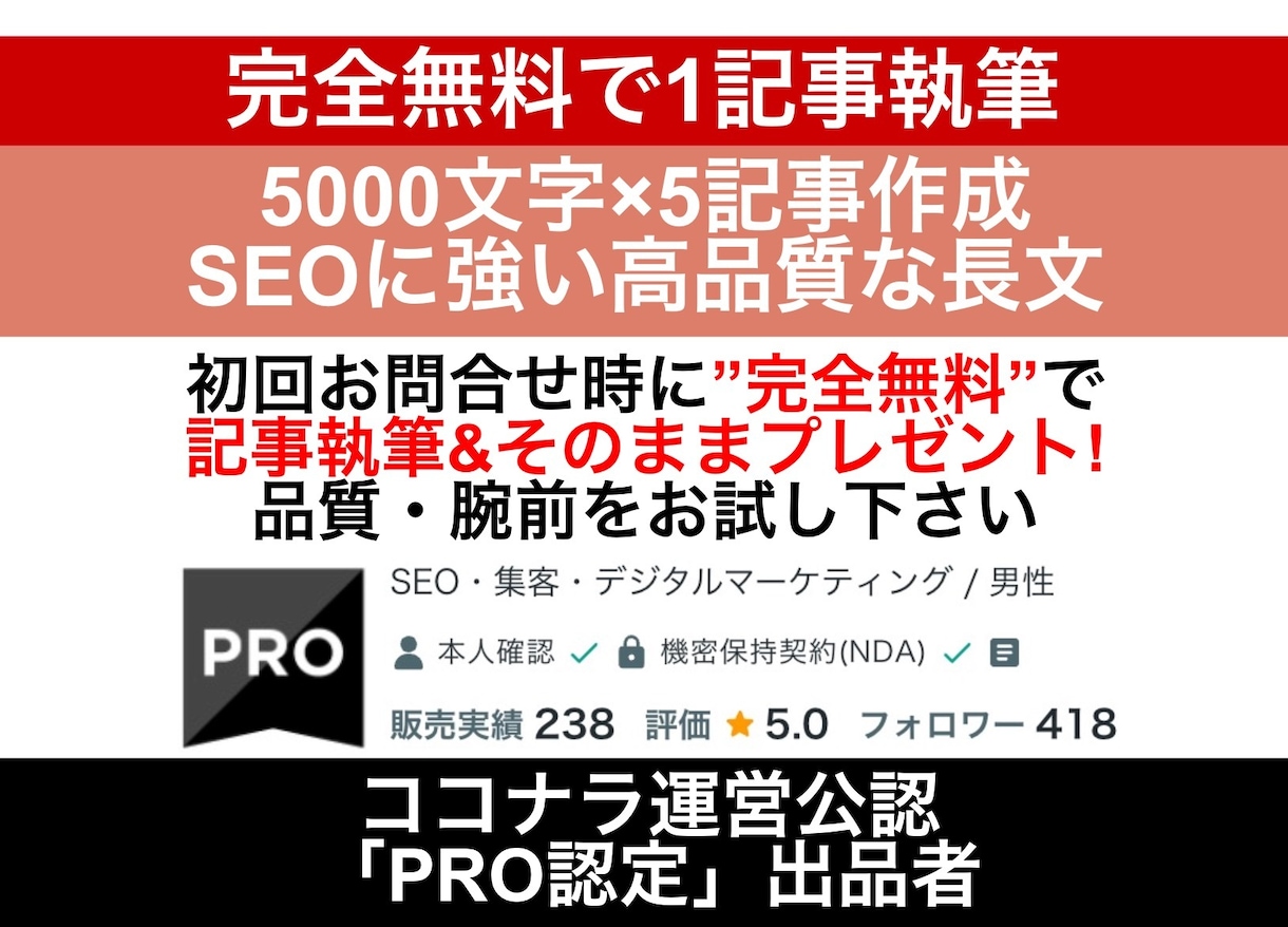 5000文字×5記事!SEOに強い記事を作成します 初回お問合せで1記事無料プレゼント!こだわりの高品質長文記事 イメージ4