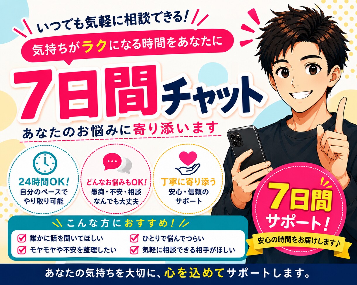 7日間チャットでお話ができます 7日間/1日5往復まで/お悩み/お話し相手/雑談/恋愛相談 イメージ1