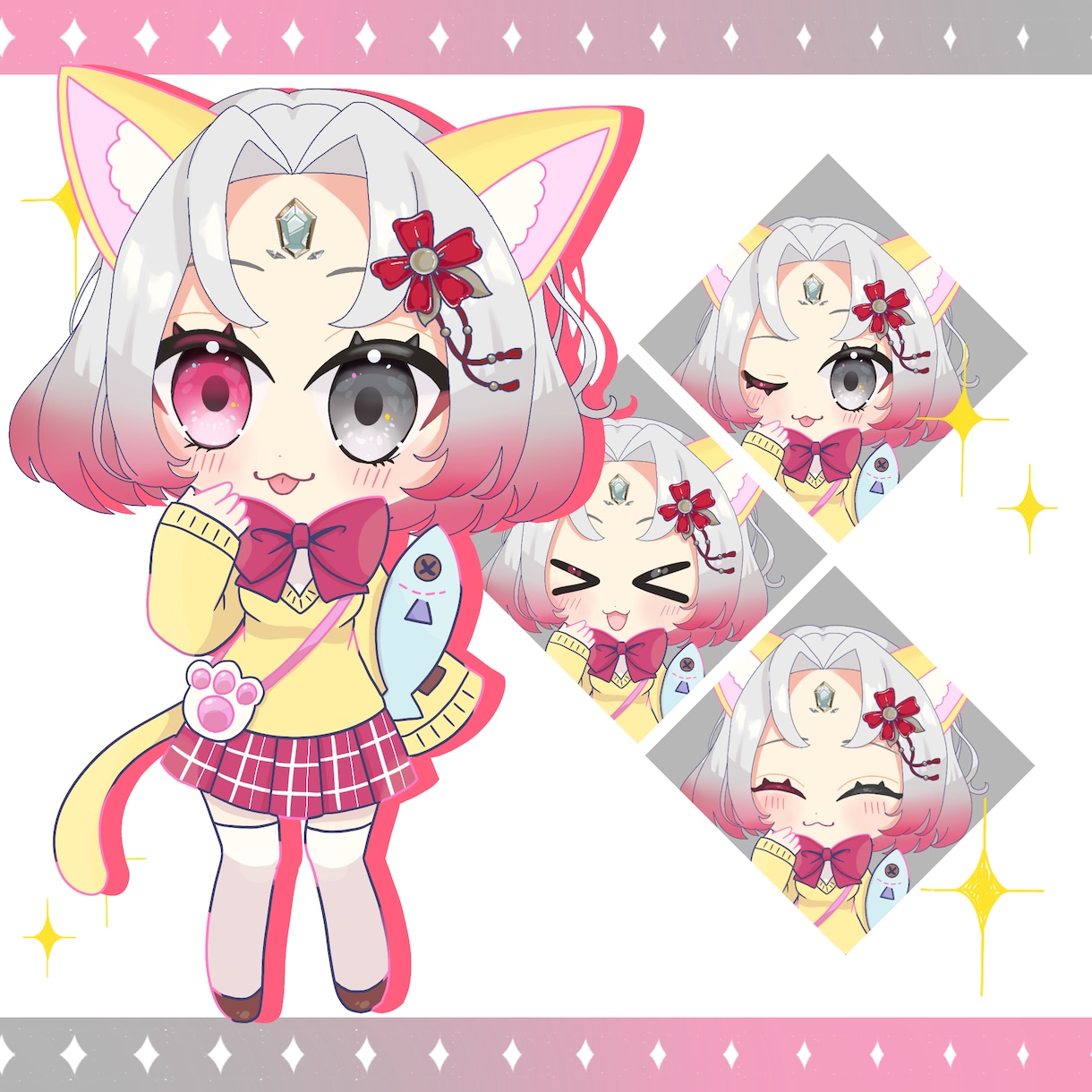 猫の日量産イラスト描きます テンプレートを利用した猫耳SDイラスト。 イメージ4
