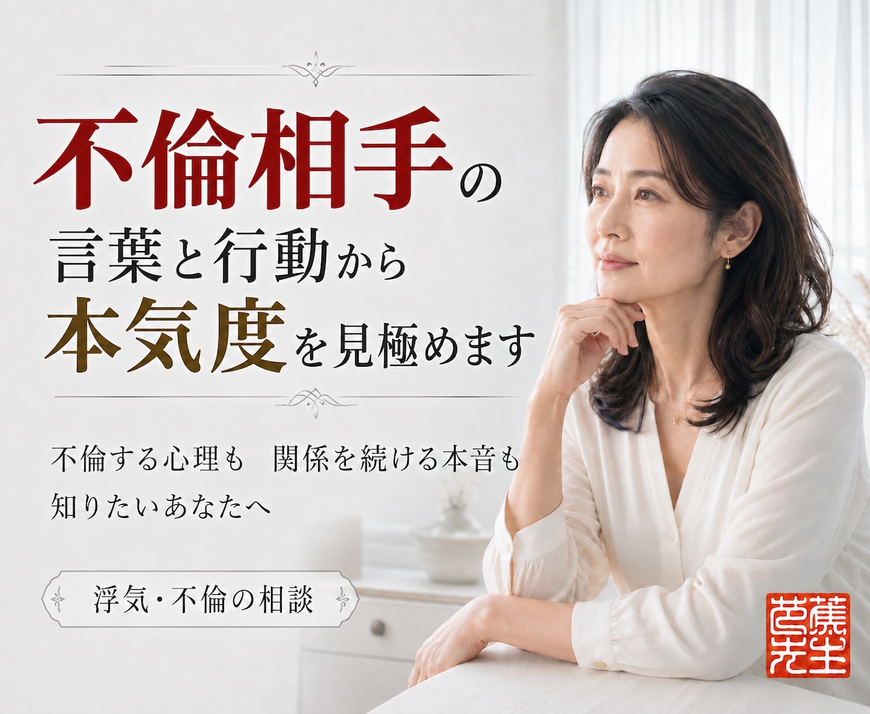 不倫相手の言葉と行動から本気度を見極めます 不倫する心理も　関係を続ける本音も　知りたいあなたへ イメージ1