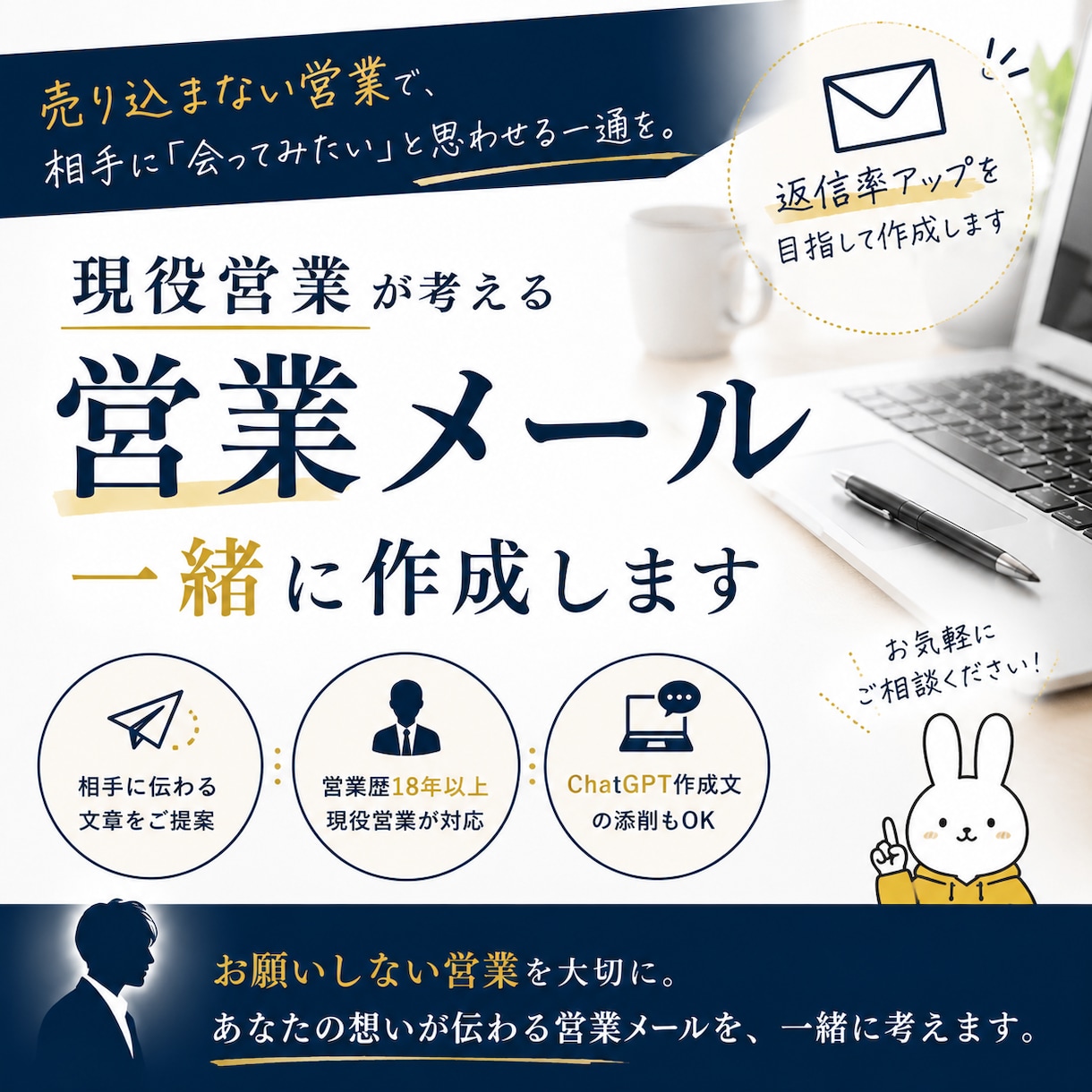 売り込まない営業メールを作成します ChatGPTなどで作成した文章の添削も対応します。 イメージ1