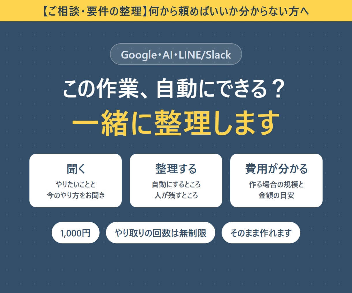 GoogleとAIで業務を自動化する相談に乗ります やりたいことを整理して、作るものと費用をお伝え イメージ1