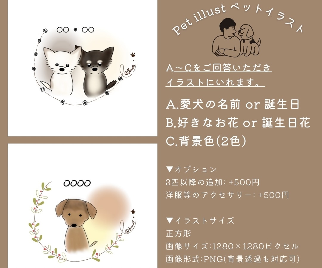 ゆるふわなワンちゃんイラスト､お花を添えて描きます 愛犬のイラストはいかがでしょうか。好きな色､花を添えて。 イメージ2