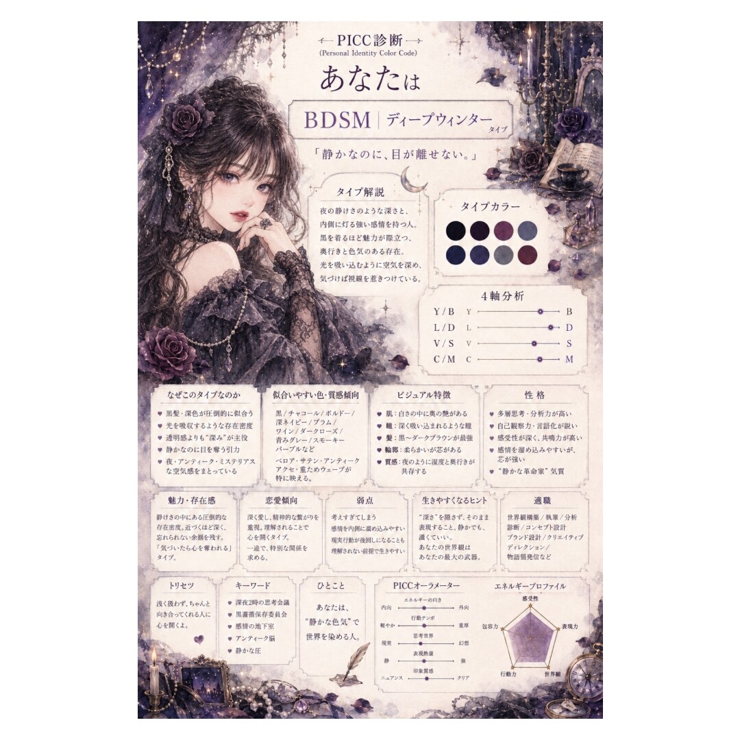 写真と設問回答で似合う色 ・本質・魅力言語化します 【お試し版】おとなし独自理論のカラー診断｜PICC診断 イメージ8