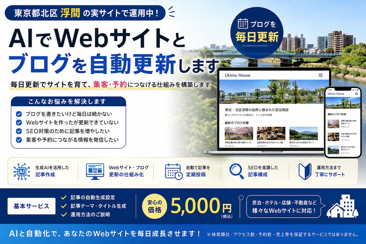AIでWebサイトとブログを自動更新しますます 民泊で実際に運用中の仕組みを構築します イメージ1