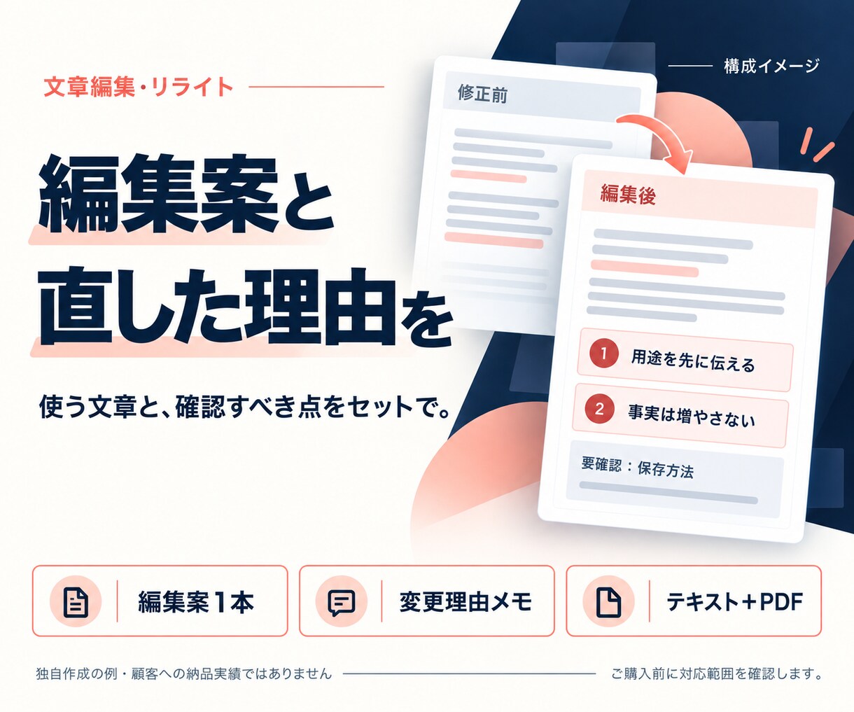 サービス紹介文・自己PRを添削・リライトします 原稿2000字まで｜編集案・変更理由・修正１回込み イメージ2