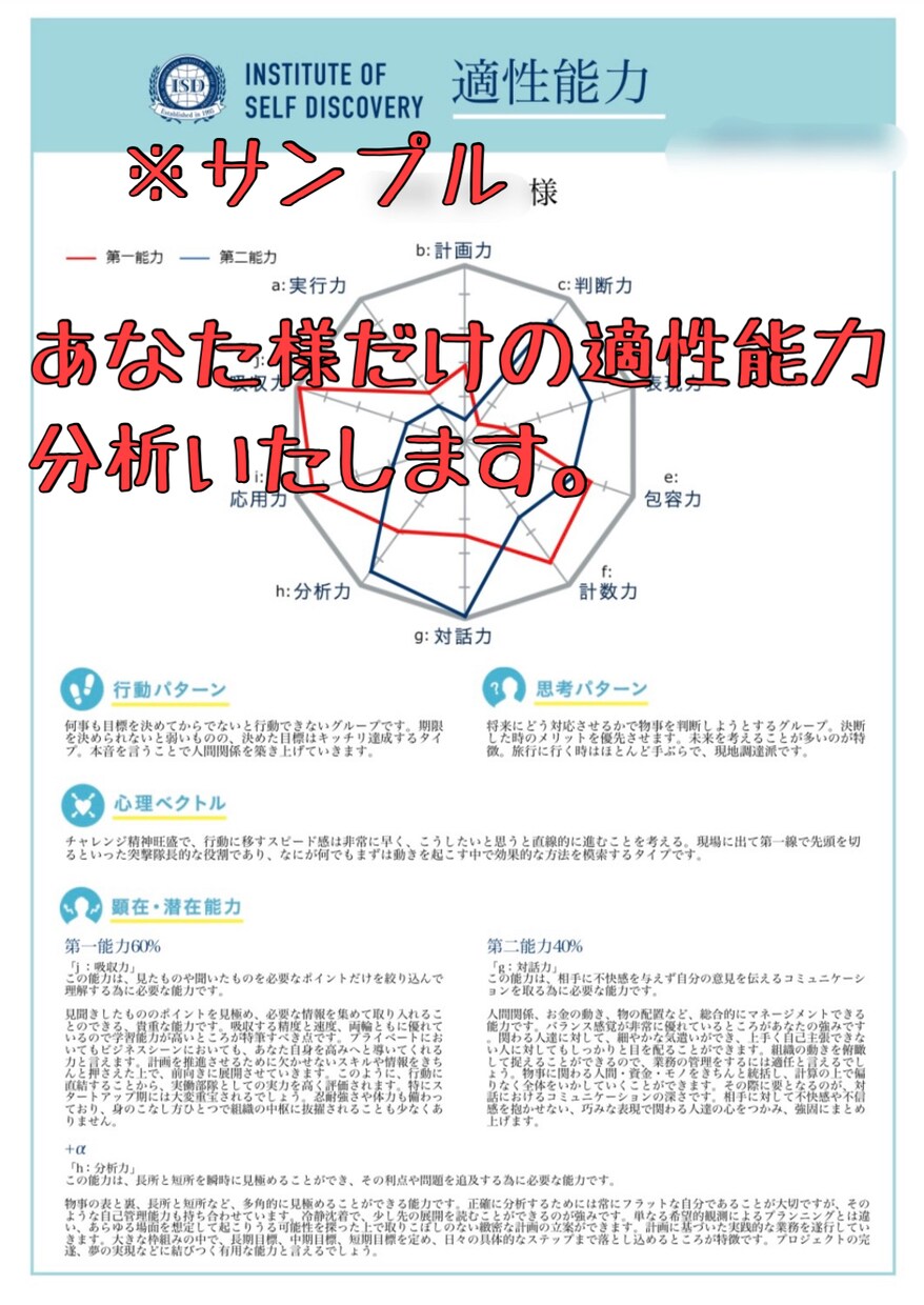 持って生まれた潜在能力・適性能力、分析します 気付けなかった才能を活かせると、もっと楽しくなる イメージ3