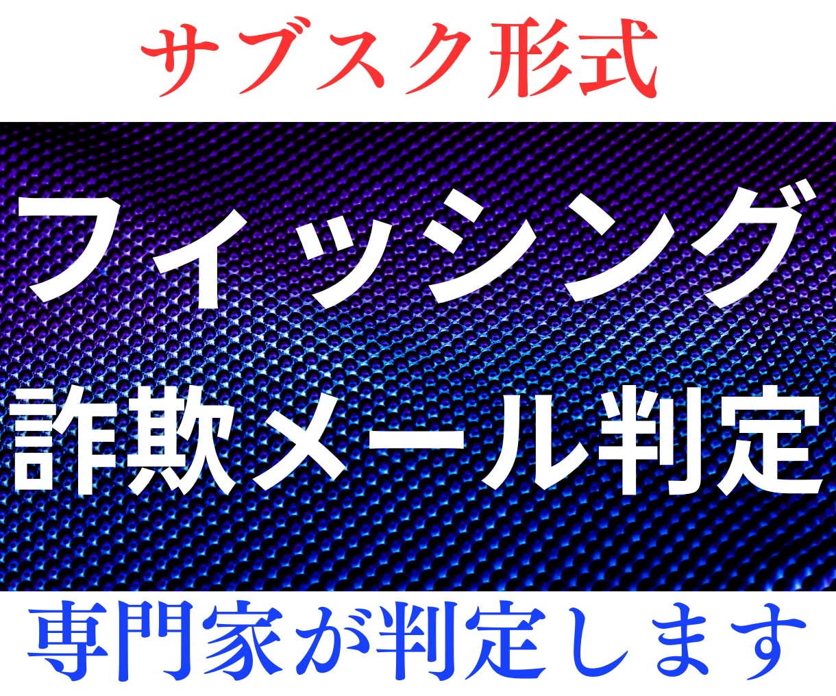 サブスク形式 フィッシング詐欺メールか判定します メールが本物か不安なかたへ、サブスク形式で判定します。 イメージ1