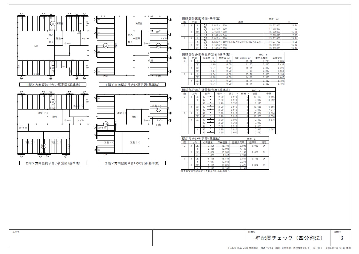 柱の小径対応済 木造住宅壁量計算(N値)いたします 確認申請にそのまま使える壁量計算書作成いたします イメージ4
