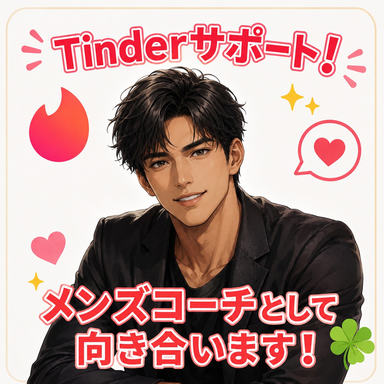 Tinderでの出会いをサポートします 清潔感・会話・雰囲気作りまで女性に選ばれる男へ導きます イメージ1