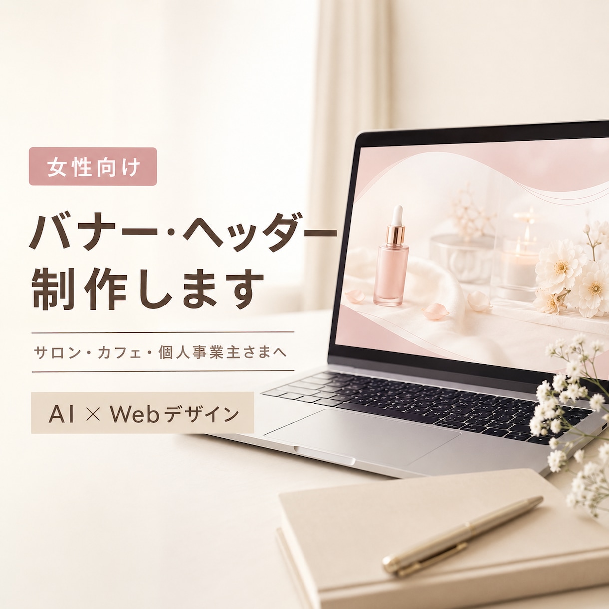 女性向けのバナー・ヘッダーを制作します サロンやカフェに合う、やさしく伝わるデザインをお届け イメージ1