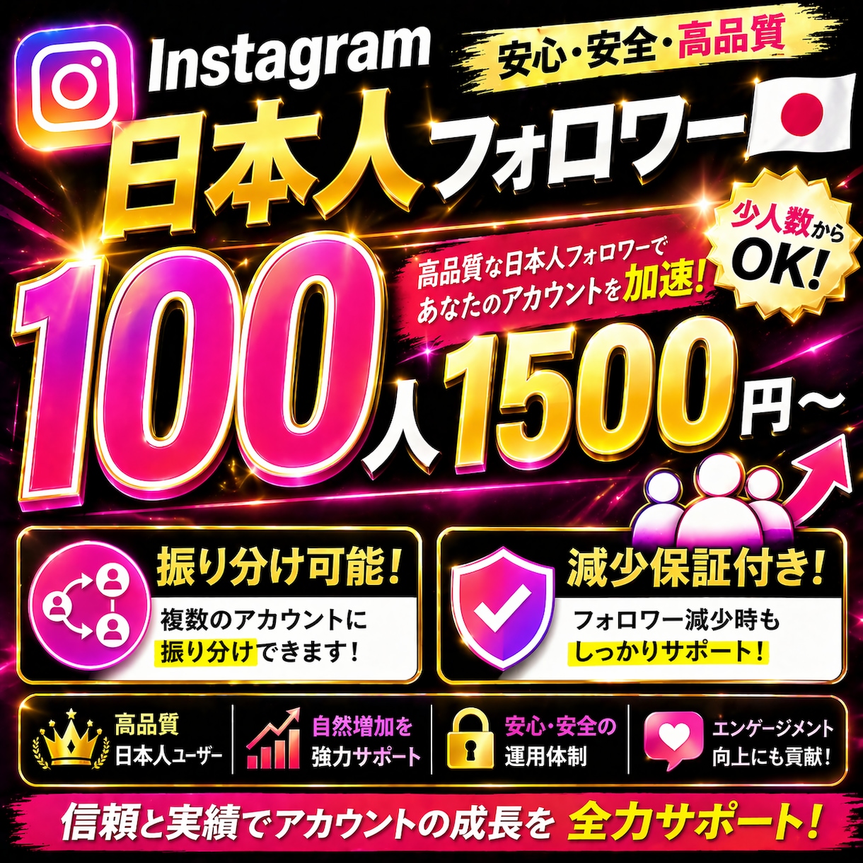 インスタの日本人フォロワー+100人増やします インスタの日本人フォロワー+100人増やします イメージ1
