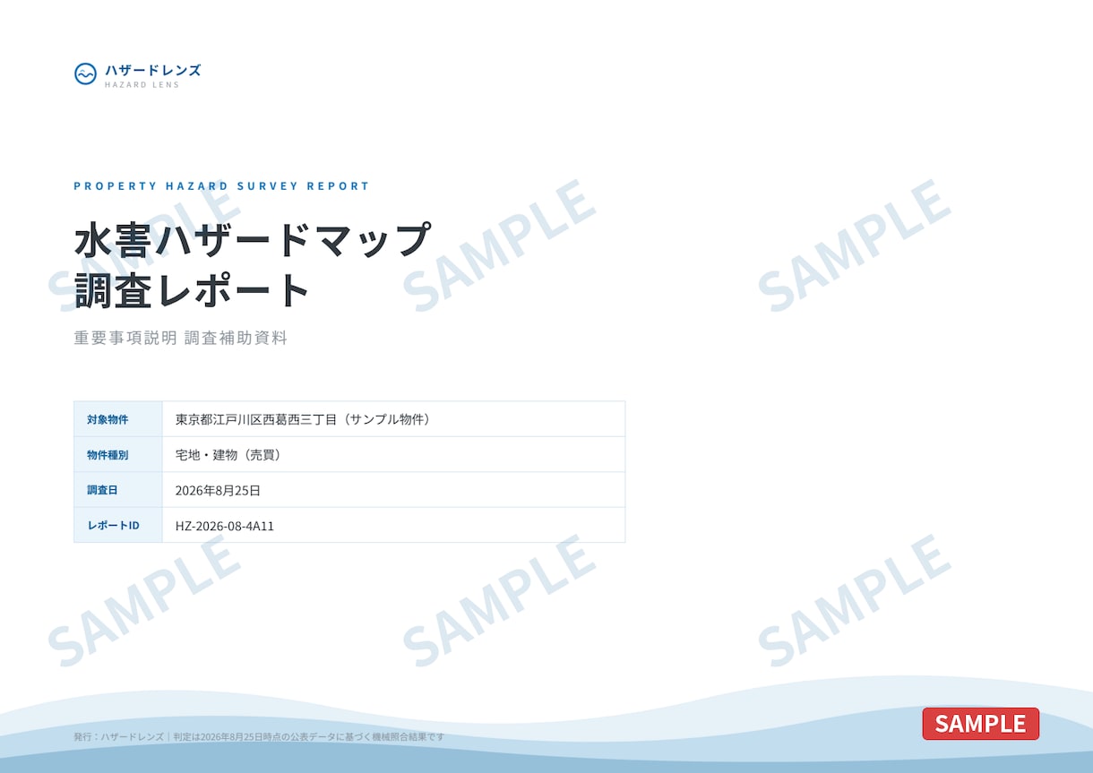 ハザードマップ調査｜重説の水害リスクを代行します 水防法対応・法定6項目を物件ごとに調査しPDF納品 イメージ2