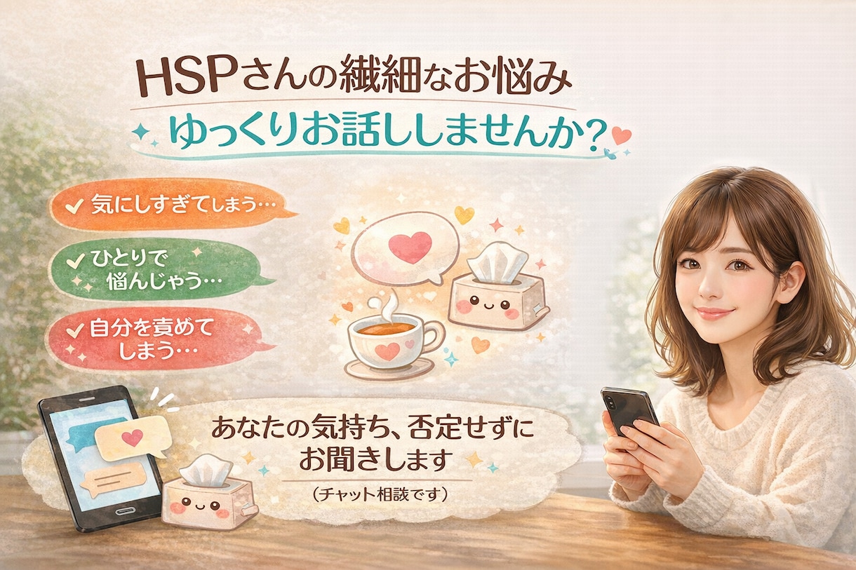 同じHSPだからこそ分かる、繊細さんに寄り添います HSPさん専門｜やさしいチャット相談 イメージ1