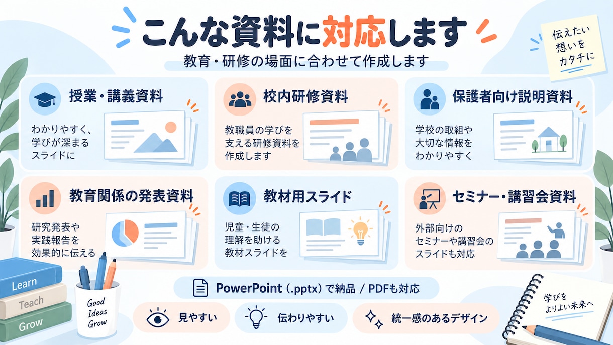 教育・研修向けのPowerPoint資料を作ります 教育現場の経験を活かし、伝わる資料に仕上げます イメージ5