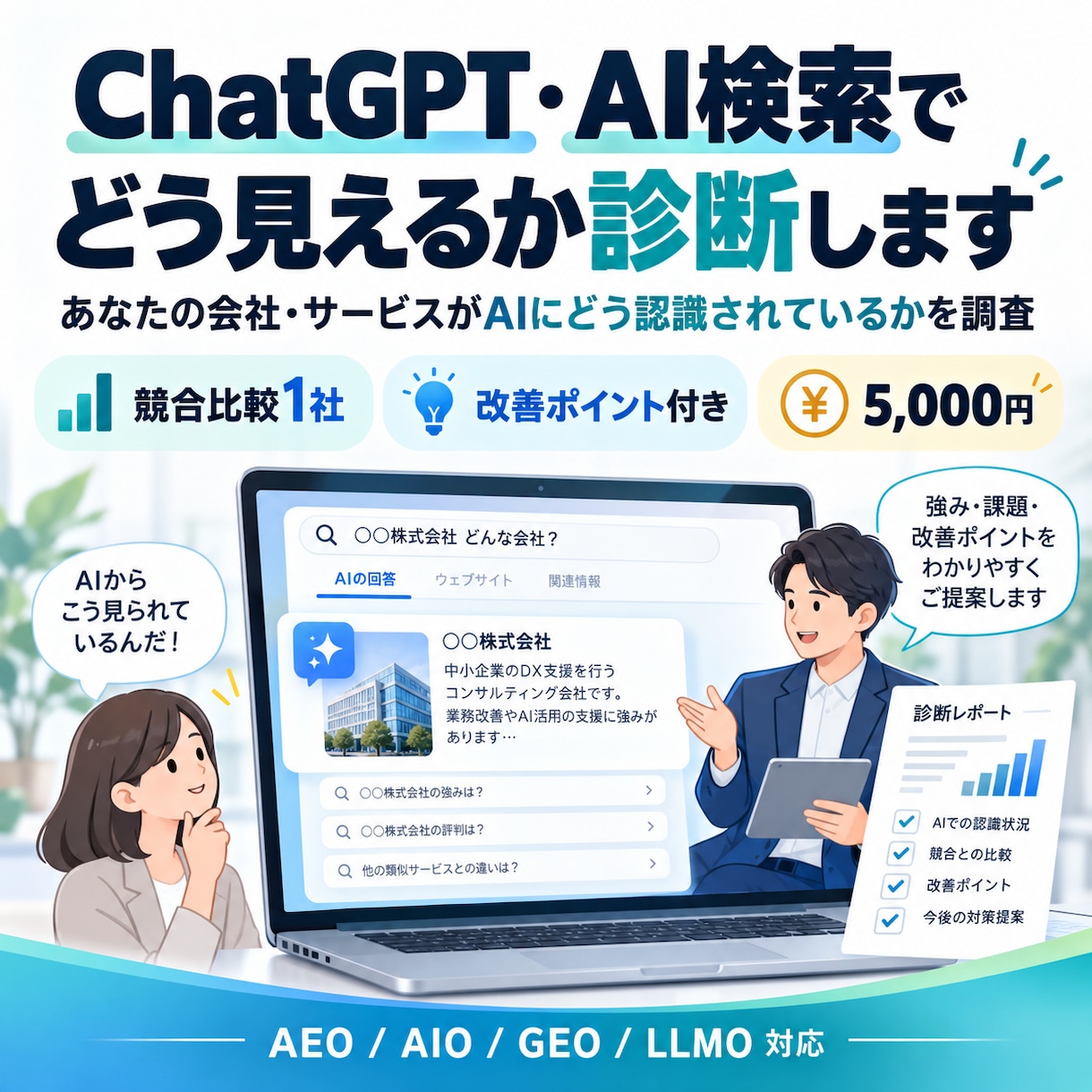 ChatGPT・AI検索でどう見えるか診断します あなたの会社のAIでの見え方と改善点を診断 イメージ1