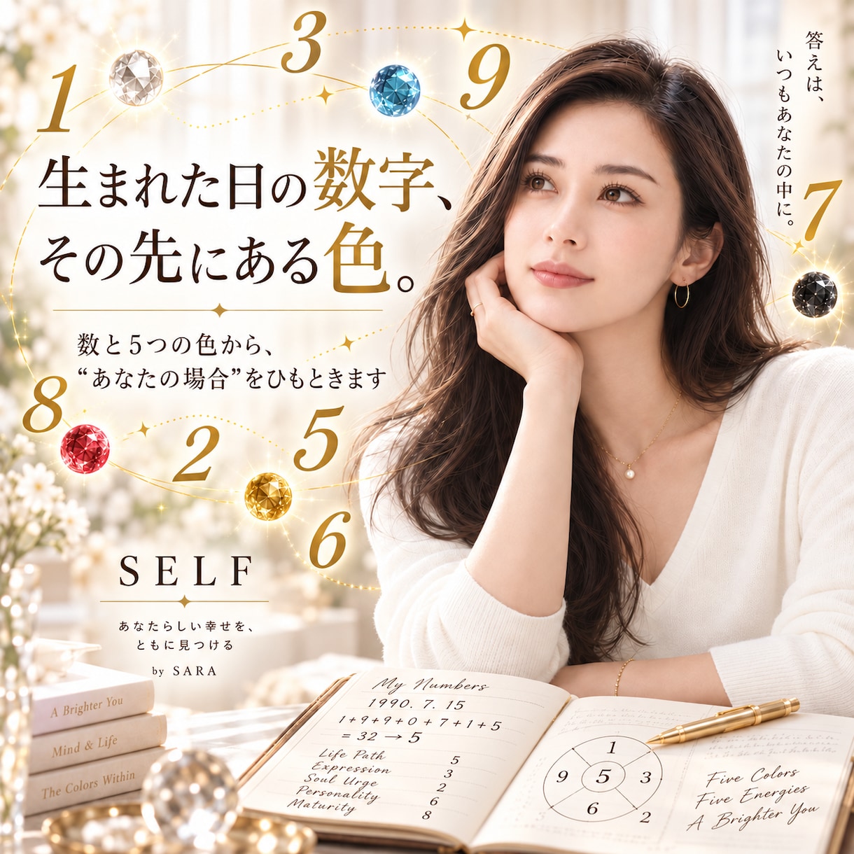 生年月日×数秘×5色で本質・強みを読み解きます 数と5つの色から、あなたらしさを読み解きます イメージ1