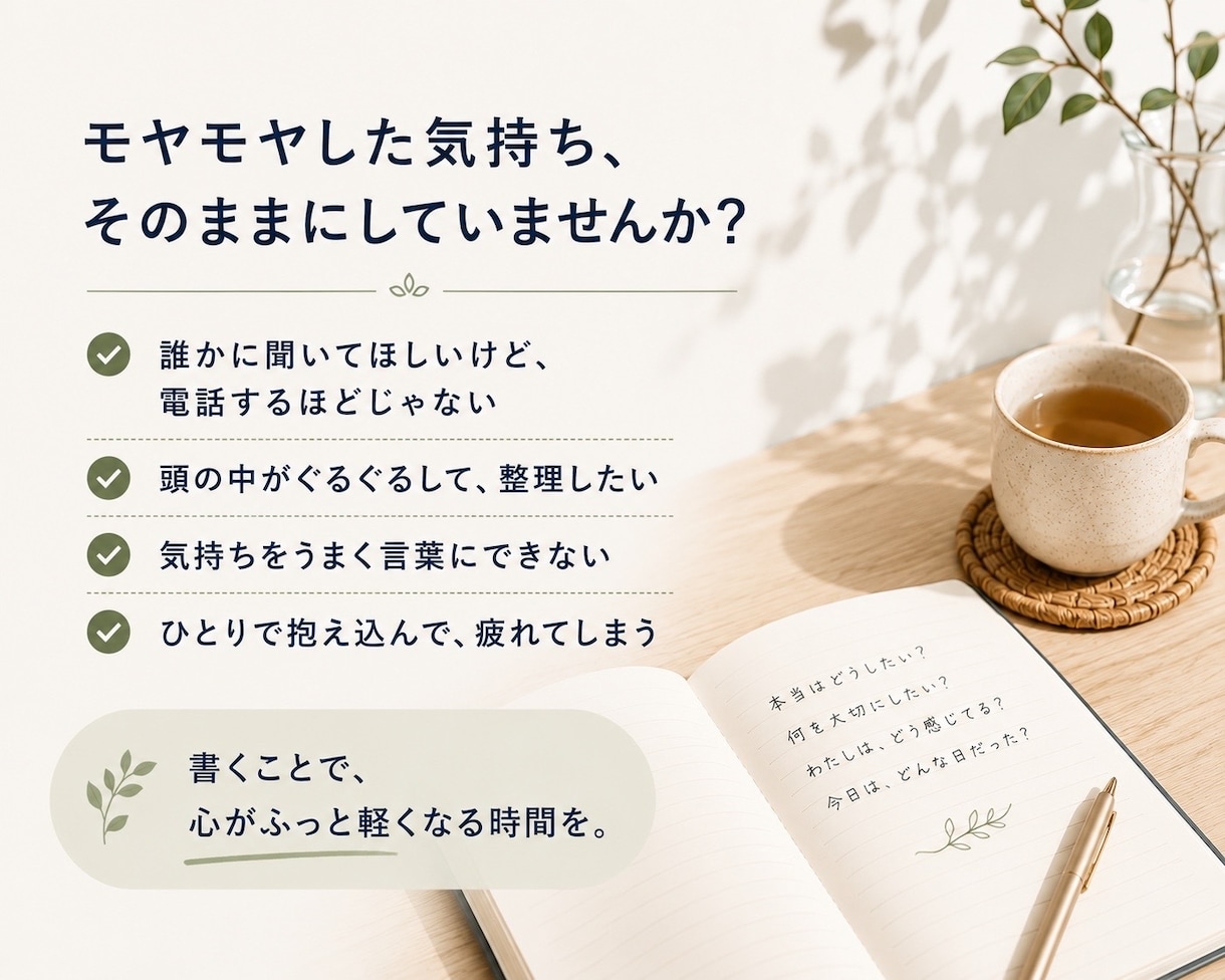 自分の気持ちと出会うジャーナリングに伴走します 文字でつながる、話し相手のもうひとつの形。 イメージ2