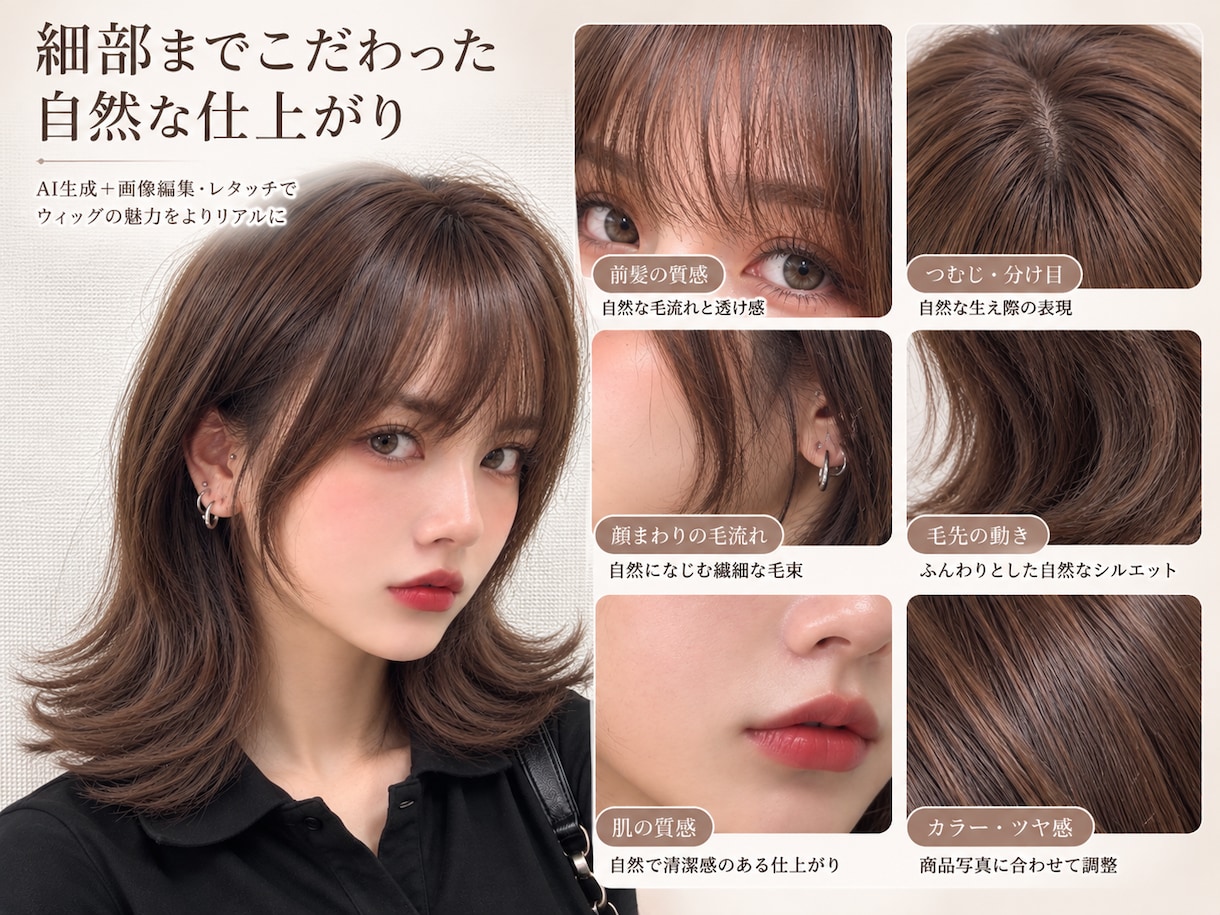 ウィッグの商品画像・着用イメージを制作します モデル撮影不要、AIと手作業で細部まで仕上げます イメージ3