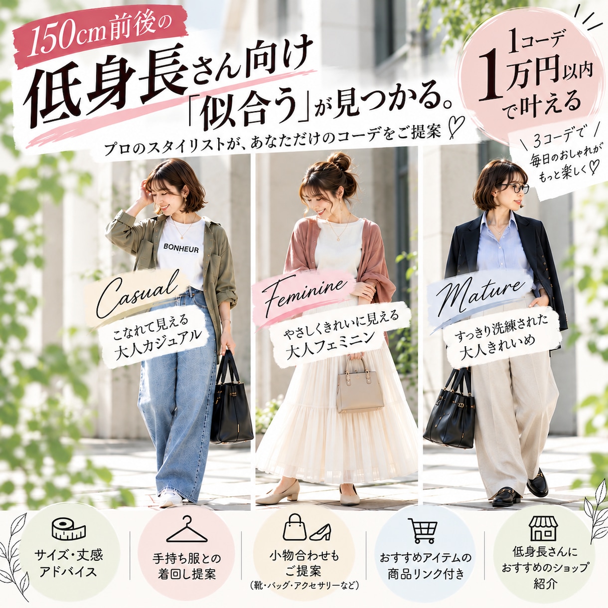 低身長さんのスタイルアップコーデ提案します 【モニター価格／先着5名様限定】1コーデ1万円以内で叶えます イメージ1