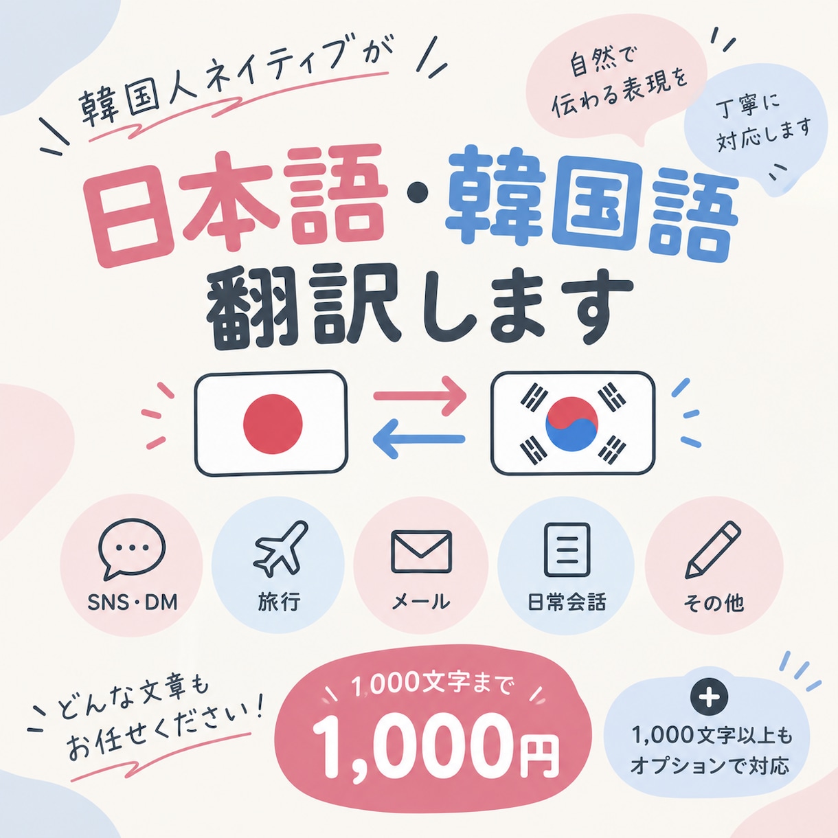 日本語・韓国語を自然な表現に翻訳します 韓国人ネイティブが自然な韓国語・日本語に翻訳します イメージ1