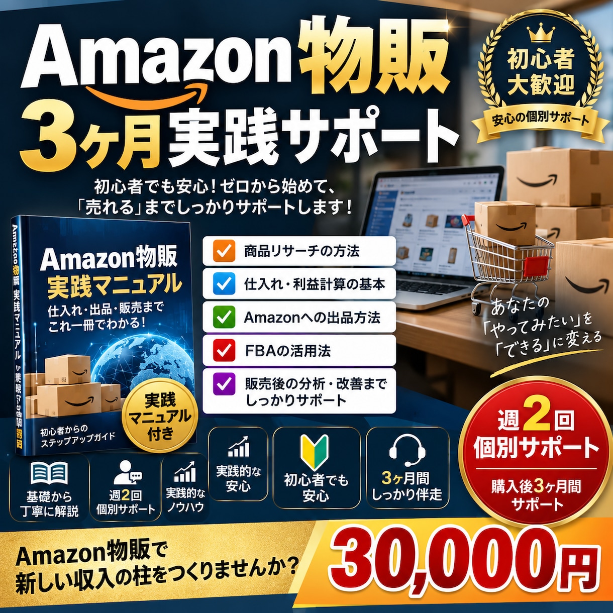 Amazon物販を3ヶ月サポートします 初心者向け・週2回の個別サポート付き イメージ1