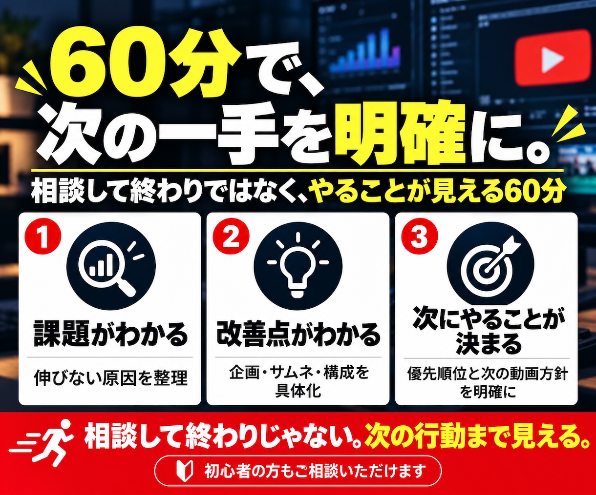 YouTubeの悩みを60分で個別相談できます 登録者30万人超・事業売却経験者が改善策を提案 イメージ3