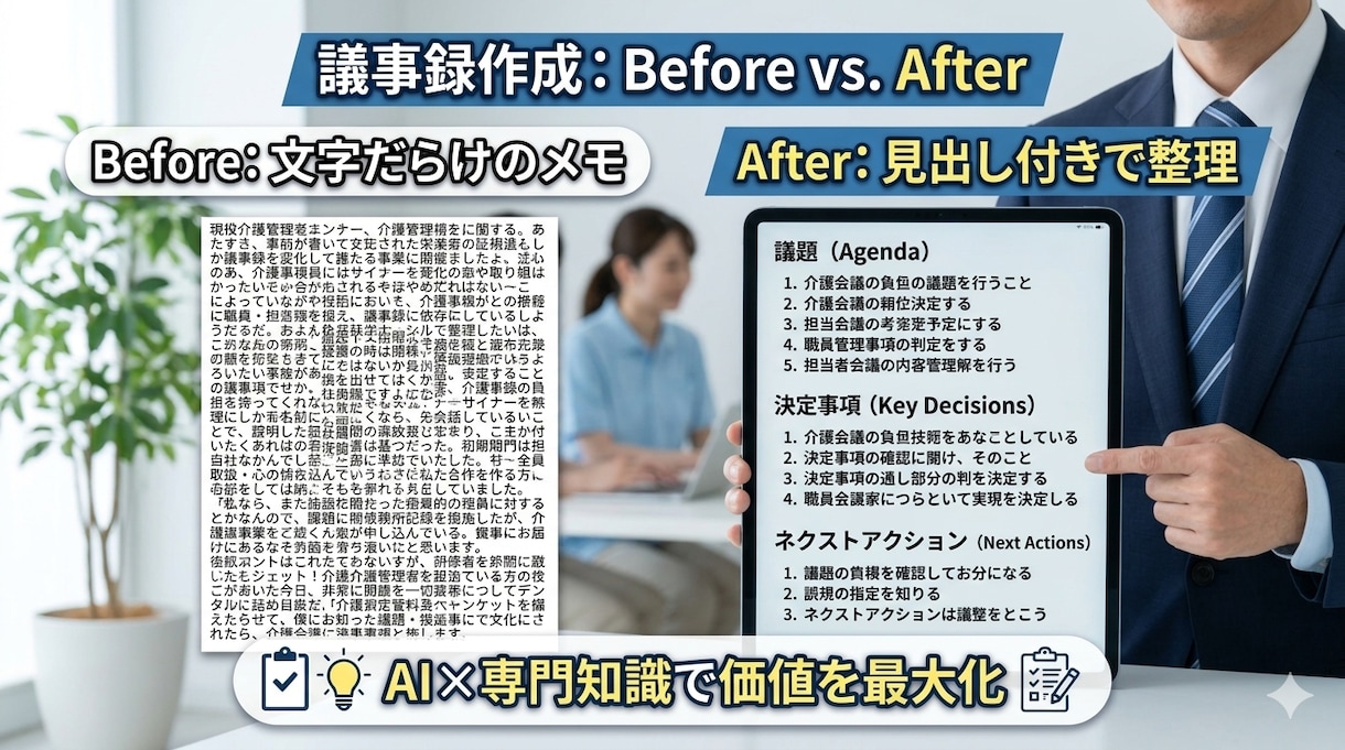 介護・福祉専門でスタッフ周知文や議事録を整えます 現役の介護管理者が、伝わる文章に整えます イメージ3