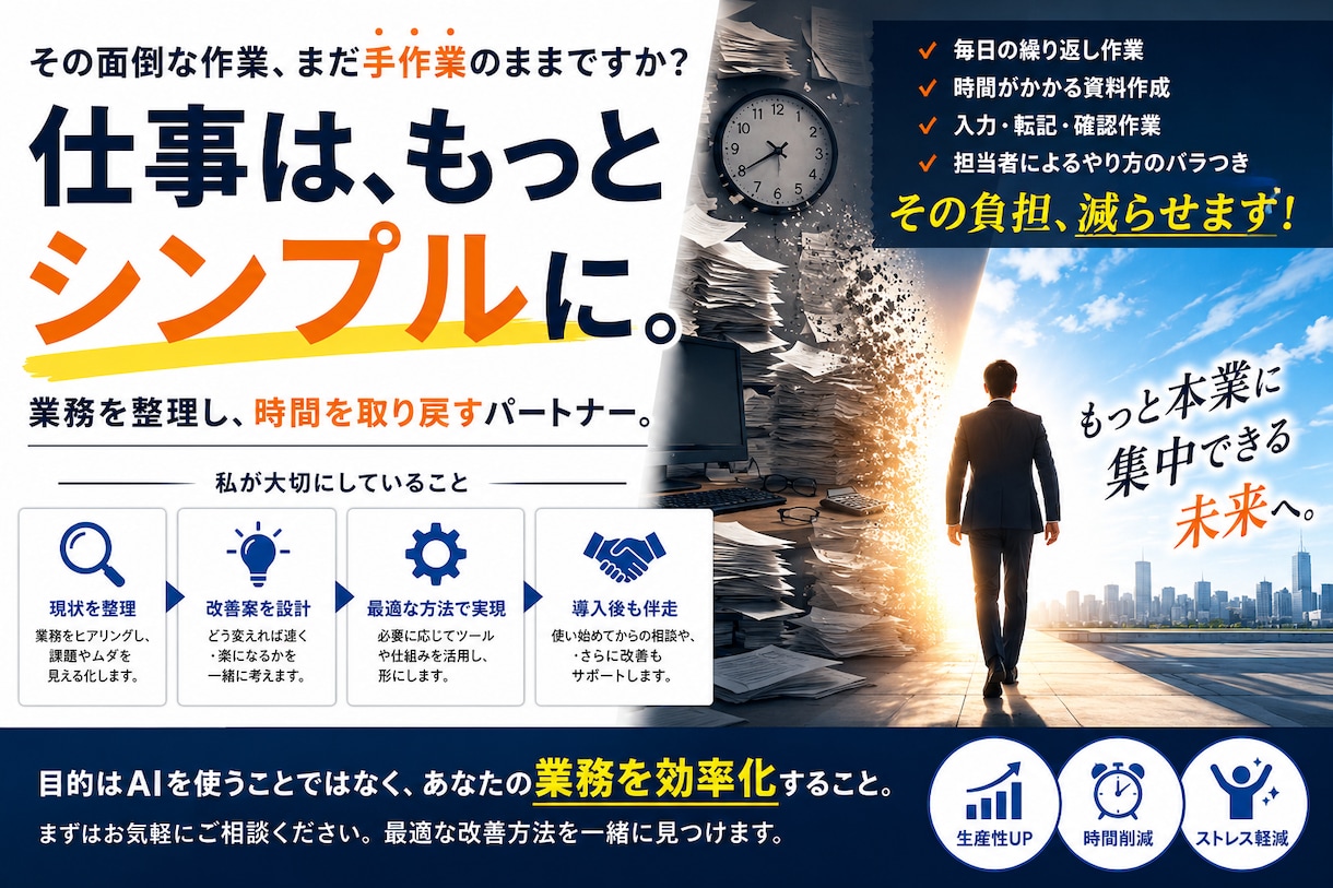 あなたの日々の面倒な業務を大幅に減らします 日々の業務負担を減らす改善についてのご提案 イメージ1