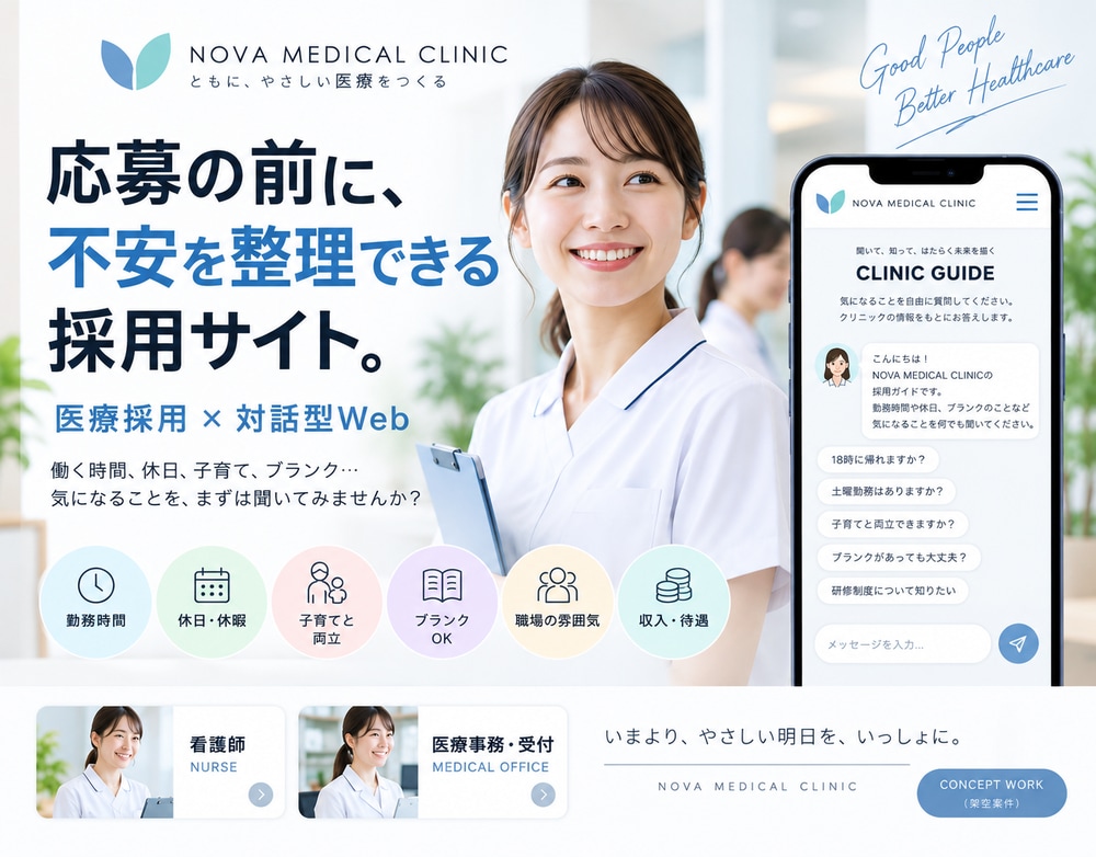 求職者と対話する採用サイトます 転職時の不安を、応募前に整理する採用サイトを制作します。 イメージ1