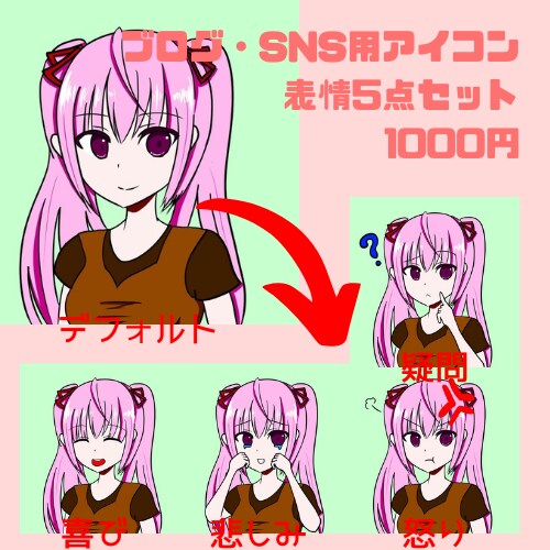 ブログ・SNSなどで使えるアイコンを描きます 元ブロガーによる、選べる表情5点セットアイコン！ イメージ3