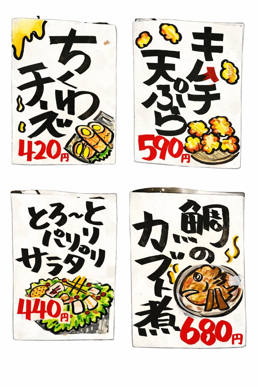 手書き原稿を活かした居酒屋POPを制作します 温かみのある手書き感で伝わるPOPを作成 イメージ2