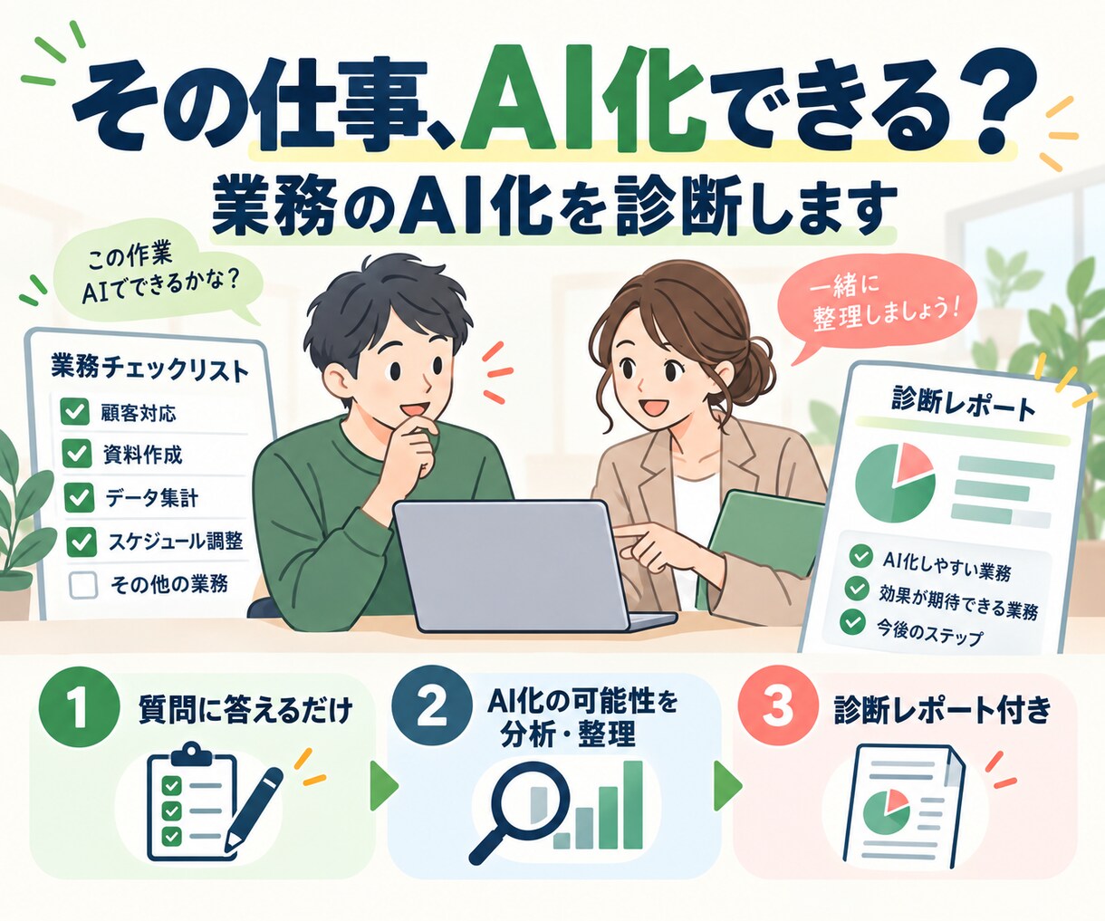 あなたの業務をAI化できるか診断します 質問に答えるだけで効率化の優先順位が分かります イメージ1