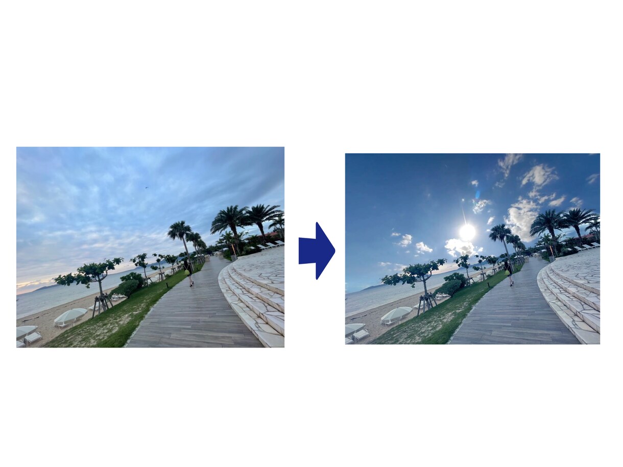 写真の空を晴れや夕焼けなどの綺麗な空にします 天候に恵まれなかった写真はございませんか？ イメージ2