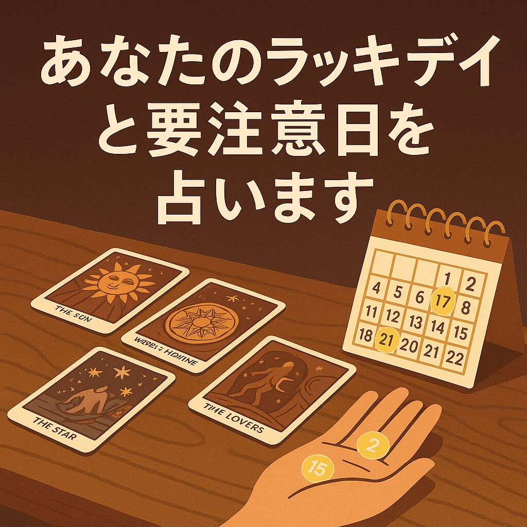あなたのラッキーデイと要注意日を占います お好きな月を指定！追加で1日だけ知りたい日を指定もOK！ イメージ8