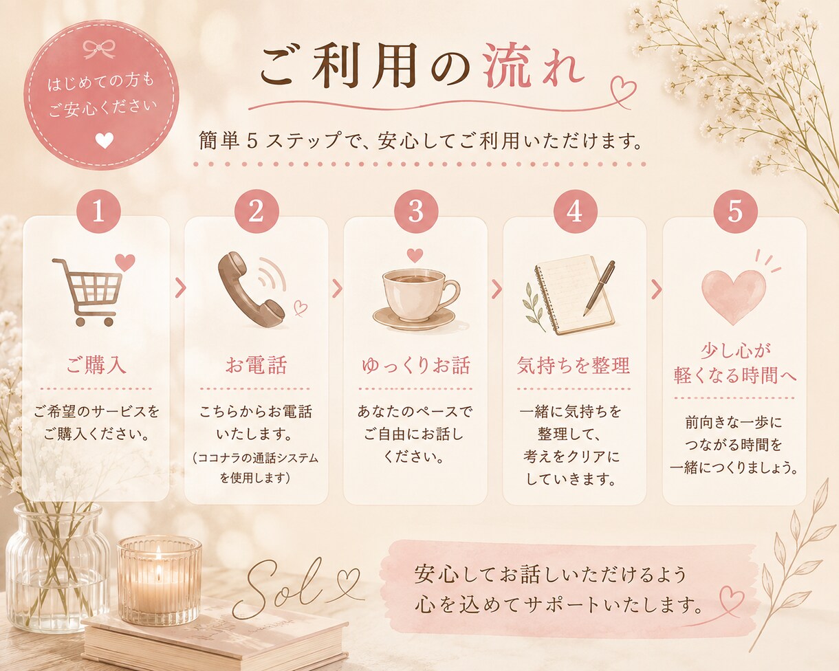 恋愛のお悩みに優しく寄り添います あなたの想いを、言葉に。一人で抱え込まなくて大丈夫です イメージ4