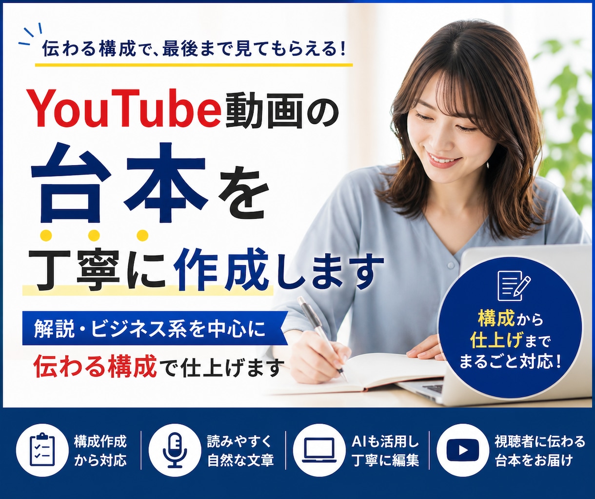 YouTube動画の台本を丁寧に作成します 解説・ビジネス系を中心に伝わる構成で仕上げます イメージ1
