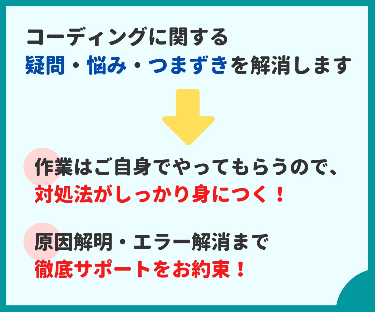コーディングのお悩み・疑問解消をサポートします 現役コーダーがコーディングの悩み・疑問解消を徹底サポート！ イメージ3