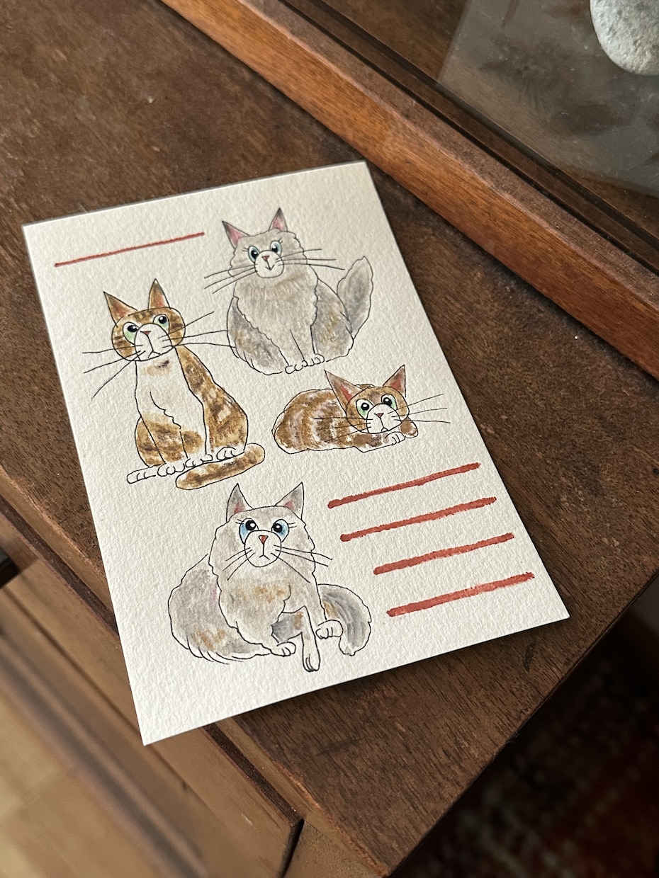 あなたの猫ちゃんをポストカードに描きます 美大卒が描く世界に1枚のポストカードで愛猫を飾ろう イメージ3