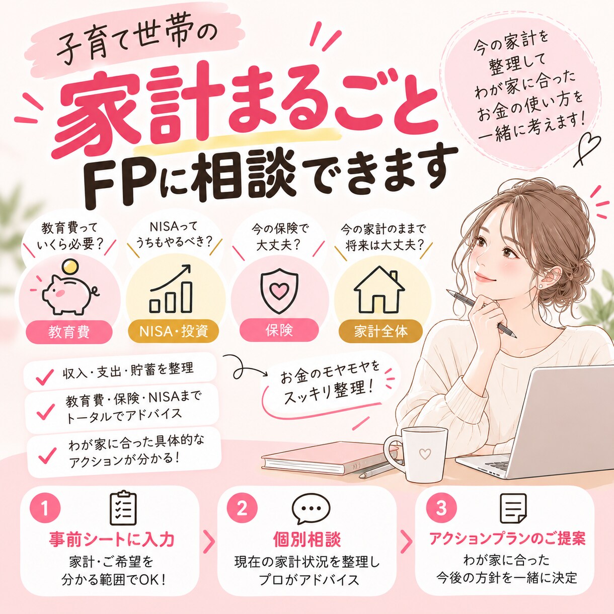 子育て世帯の家計の改善ポイントを診断します 節約だけに頼らない！教育費も今の暮らしも大切にできる家計へ イメージ1