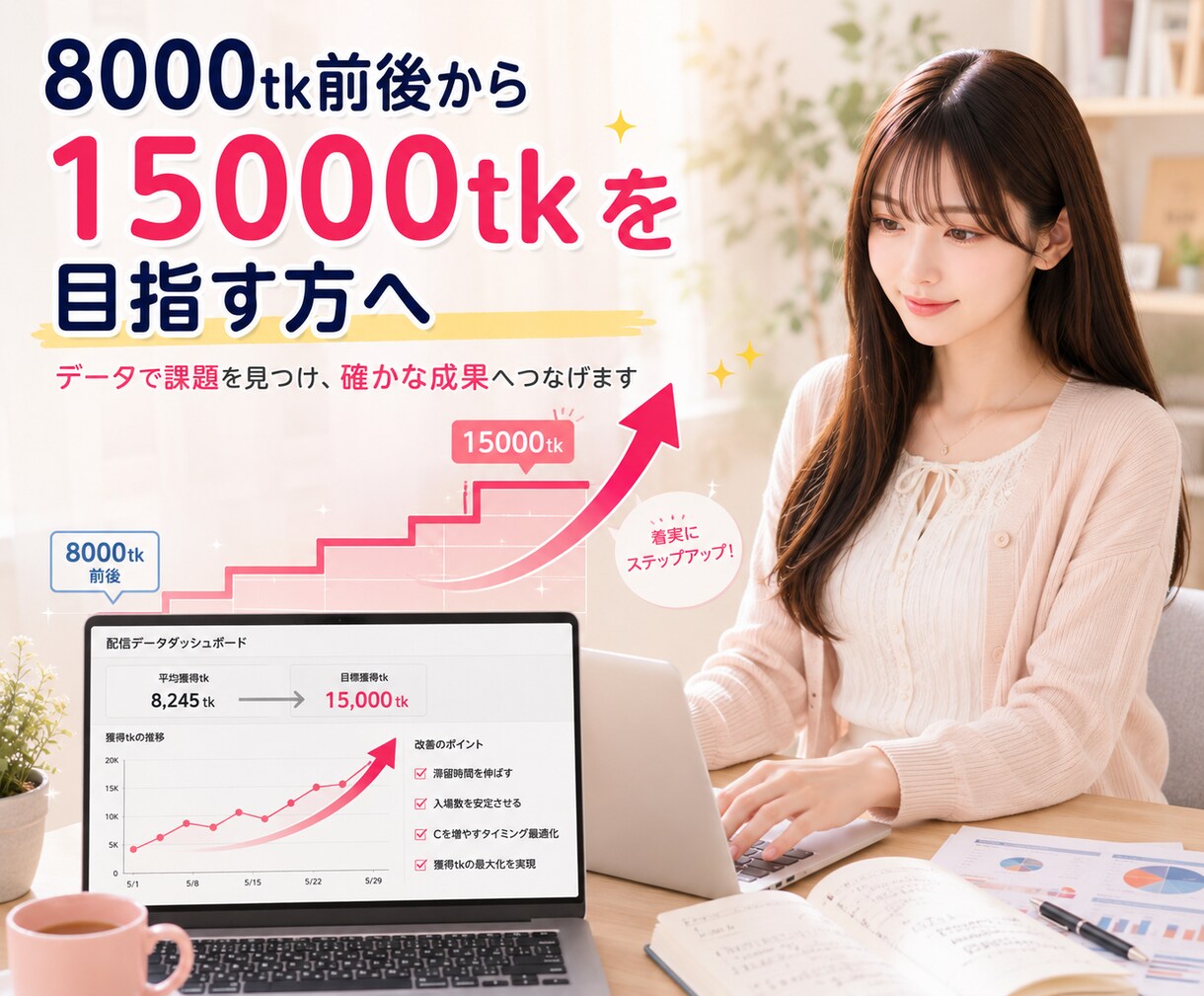 蓄積配信データから勝ちパターンを抽出します 目指せ1配信15000tk！配信記録から次の一手を設計します イメージ8